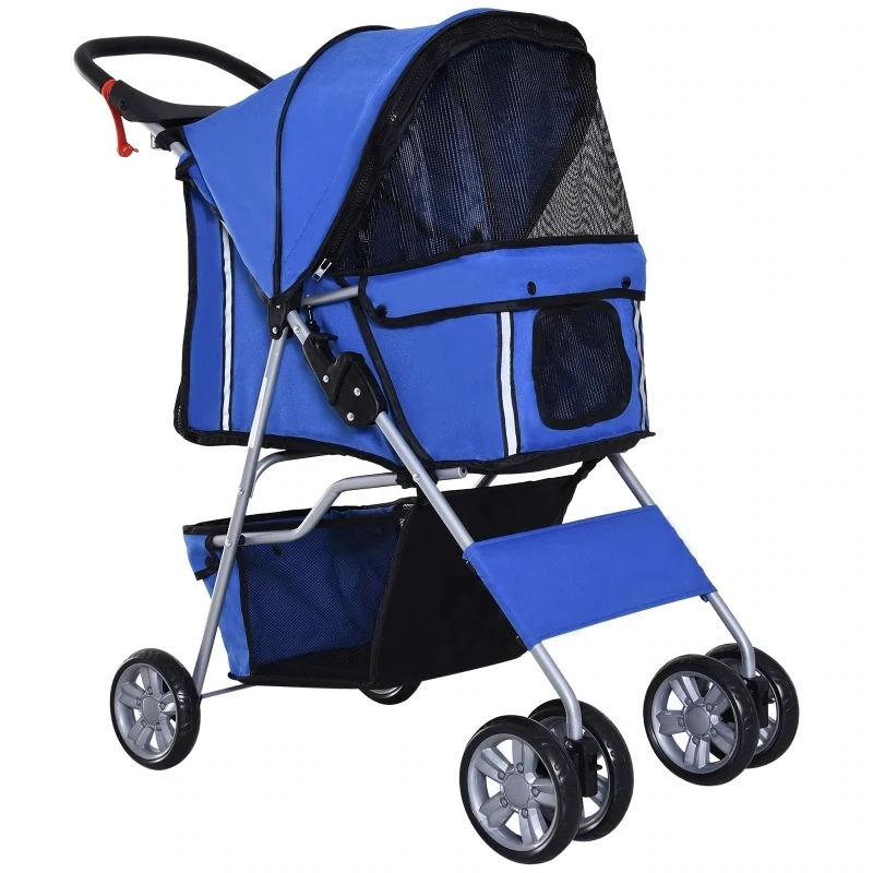 Hundewagen Hundebuggy klappbar mit Becherhalter Sonnendach blau