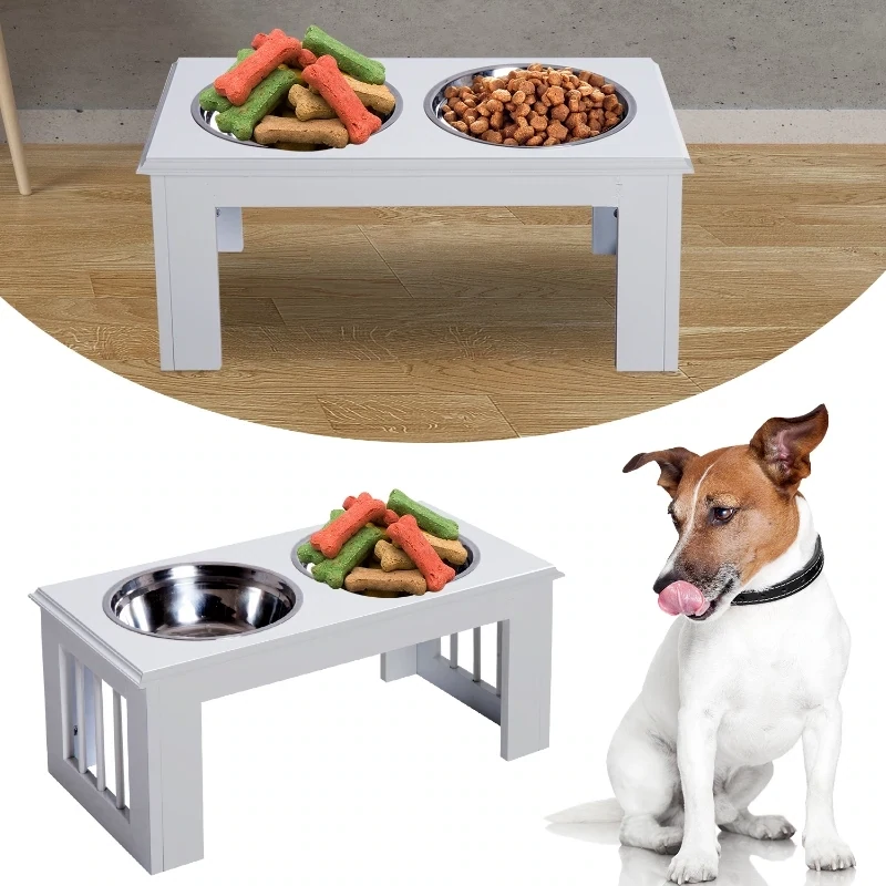 Hunde-Futterstation – rutschfest, 58,4x30,5x25,4cm, Weiss, 2L/Napf