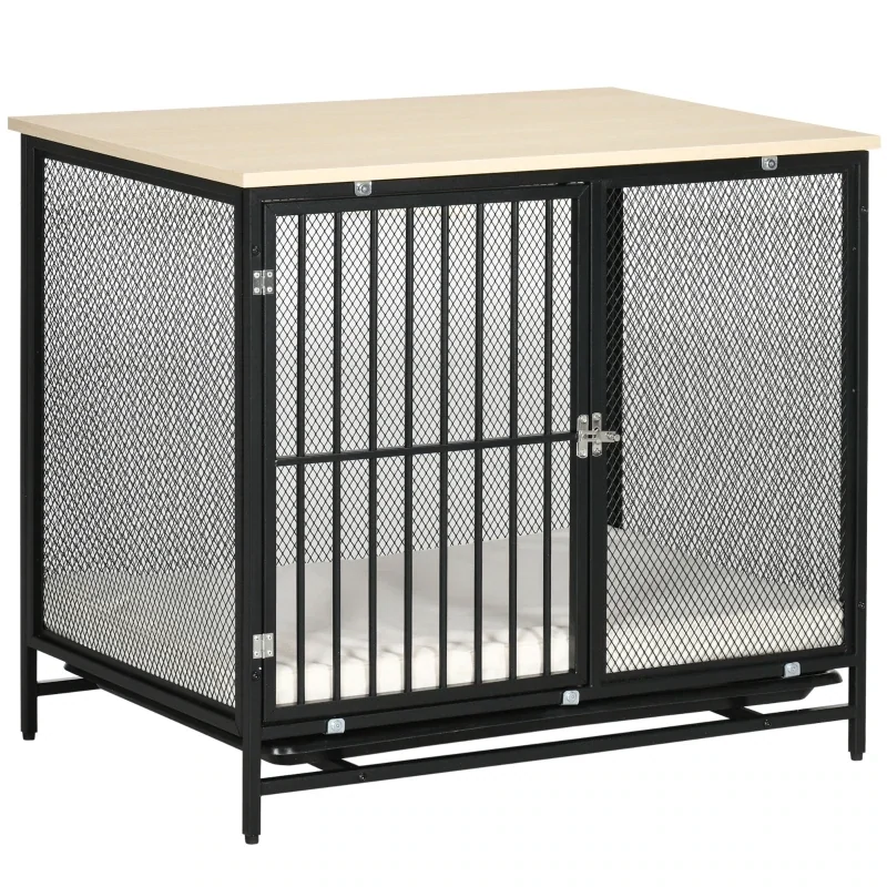 Hundekäfig, Hundebox, wasserabweisende Matte, herausnehmbare Bodenwanne, verriegelbar, Schwarz,