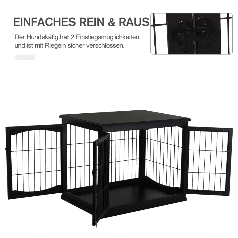Heim-Hundebox für Zuhause 2 Türen Hundehütte Haustier MDF Metall Schwarz Hundekäfig