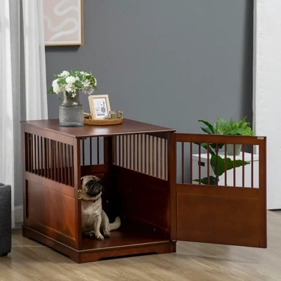 Heim-Hundebox – Verriegelung, erhöhter Stand, Transportbox, Braun (80,5x59,5x67,5cm)