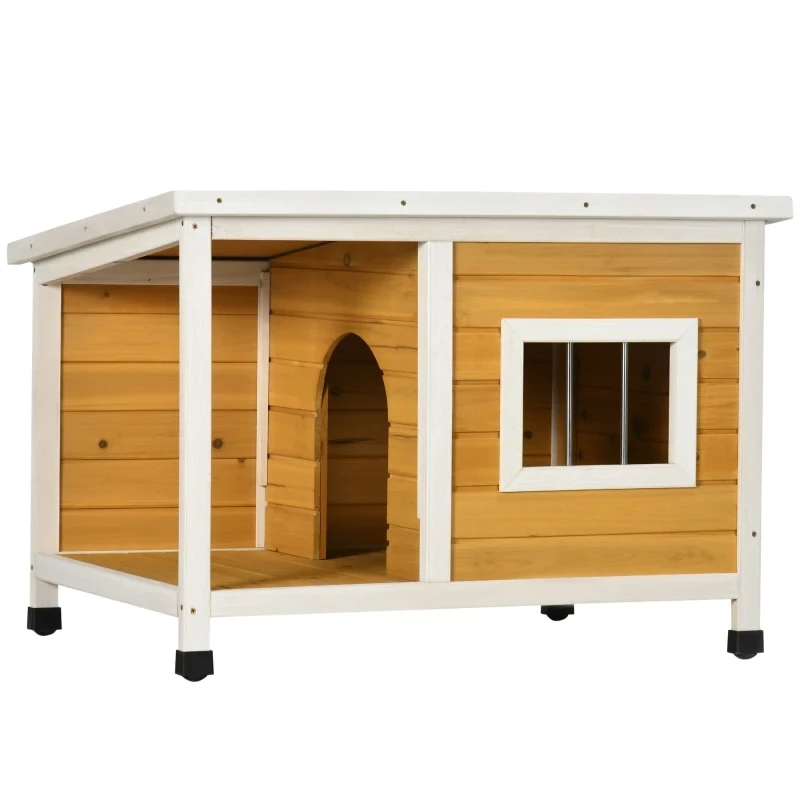 Hundehütte mit Veranda, aufklappbares Dach, Fenster, verstellbare Füsse