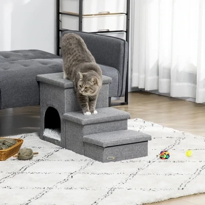 Haustiertreppe Hundetreppe Katzentreppe mit Bett, inkl. versteckter Stauraum