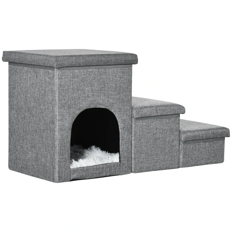 Haustiertreppe Hundetreppe Katzentreppe mit Bett, inkl. versteckter Stauraum