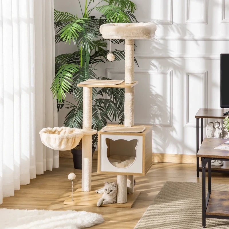 Katzenkratzbaum Katzenspielzeug Kletterbaum Holz Sisal Kurzplüsch