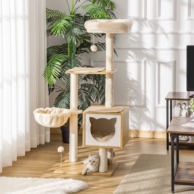 Katzenkratzbaum Katzenspielzeug Kletterbaum Holz Sisal Kurzplüsch
