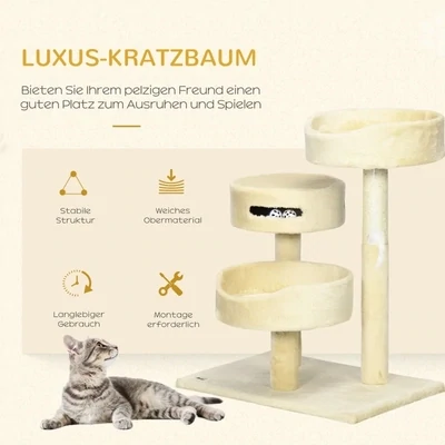 Kratzbaum für Katzen, 2 Katzenbetten, Katzenspielzeug und Kratzsäulen beige