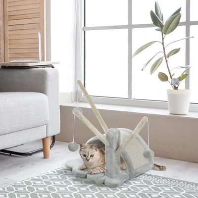Katzenbaum Kratzbaum Spielbaum Ball Katzen hellgrau