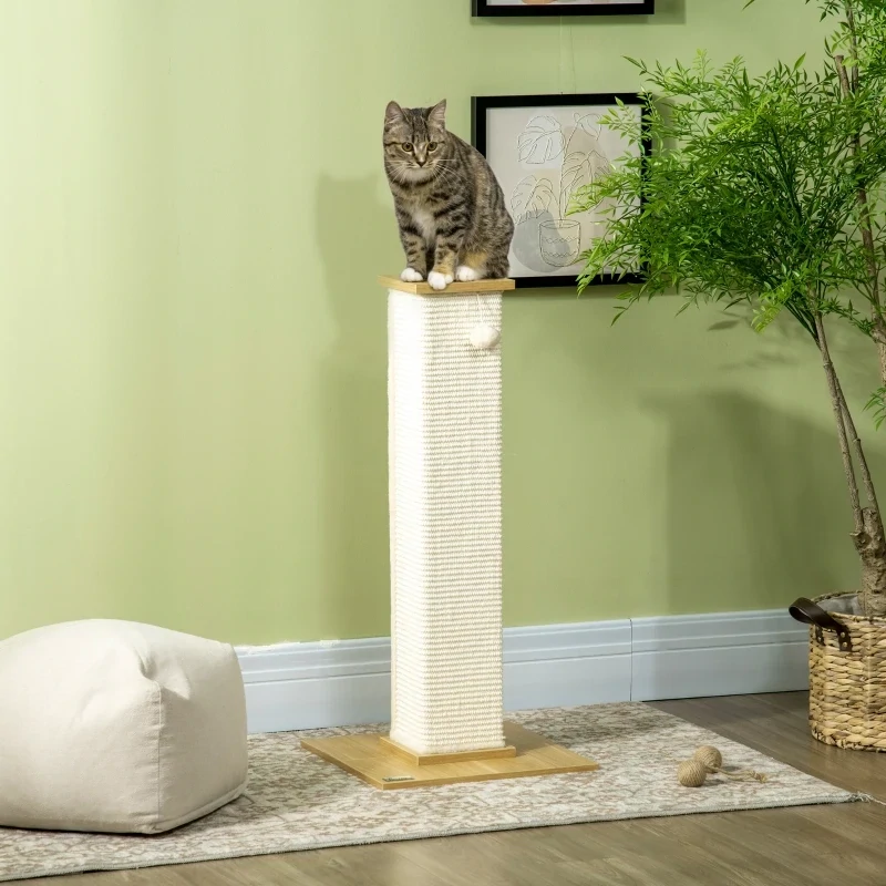Kratzbaum, Kratzsäule inkl. Spielzeug, Beige + Natur