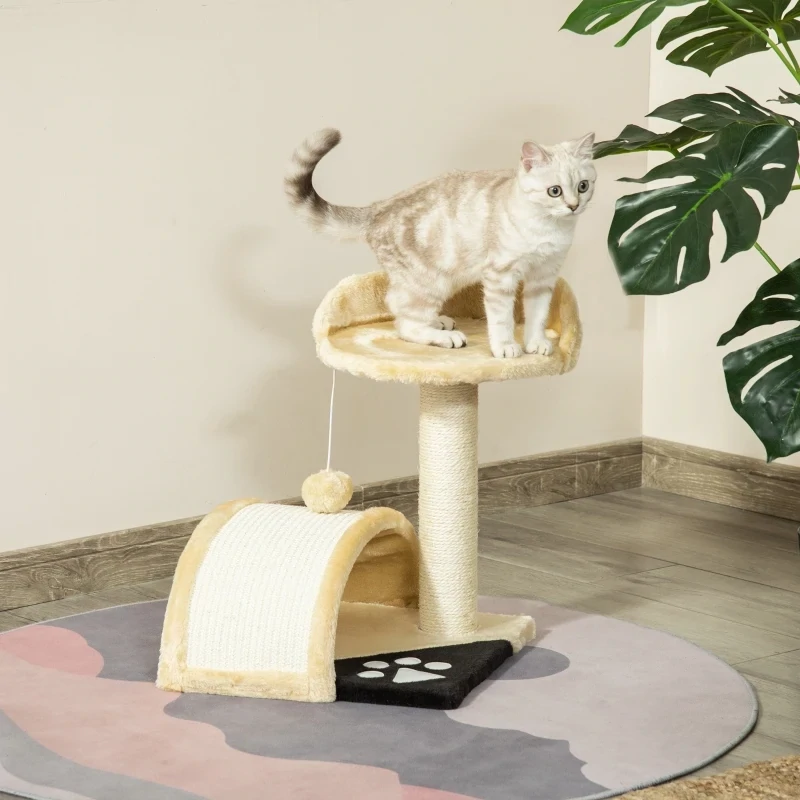 Katzenbaum mit beigem Plüsch 36 cm x 36 cm x 44 cm