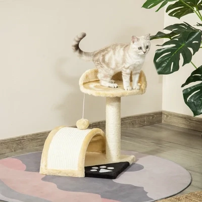 Katzenbaum mit beigem Plüsch 36 cm x 36 cm x 44 cm