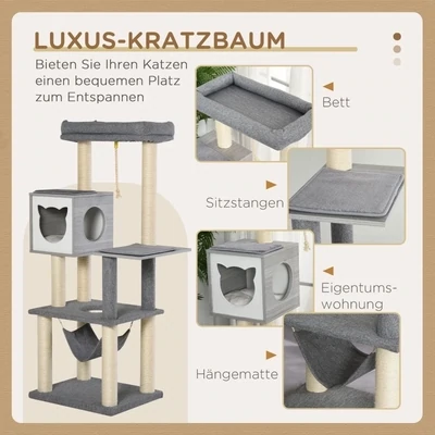 Luxus-Kratzbaum Katzenbaum Kletterbaum für Katzen Multiaktivitätszentrum Grau &amp; Weiss