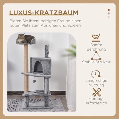 Kratzbaum mit Spielbällen Katzenkratzbaum Katzenhaus Sisalsäule, Grau
