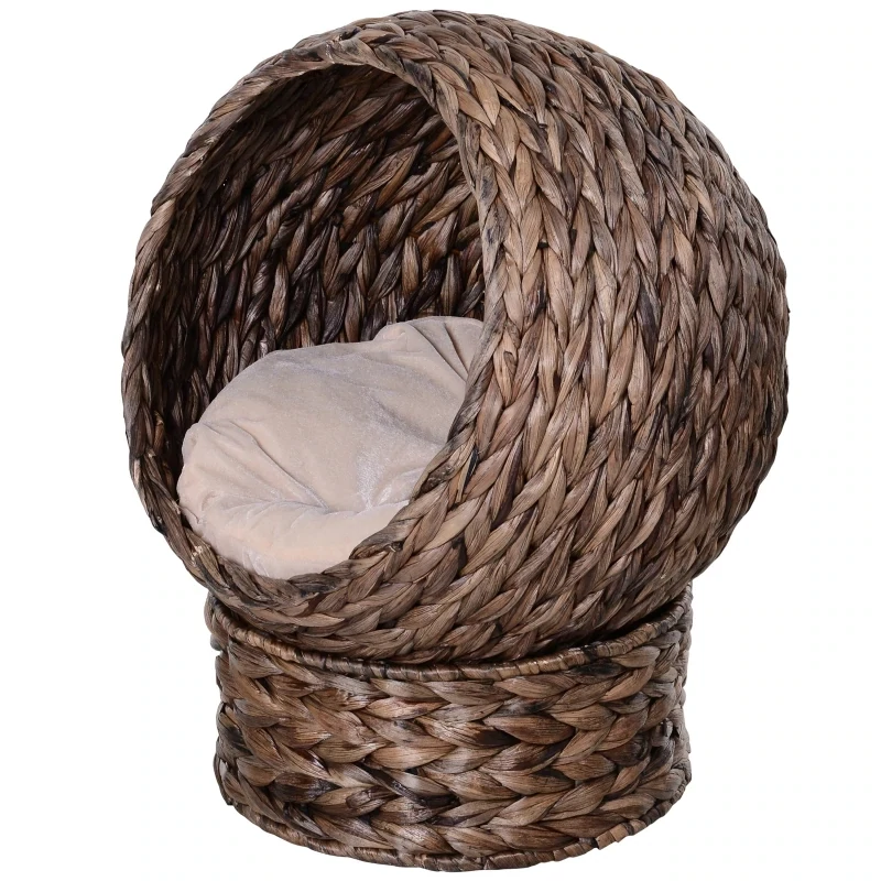 Katzenkorb Wasserhyazinthe – Kissen, Katzenbett, Haustierbett, Braun/Beige