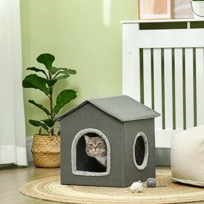 Katzenhöhle mit Kissen, Katzenbett, Haustier-Reisebett, waschbares Kissen, Khaki/Grün