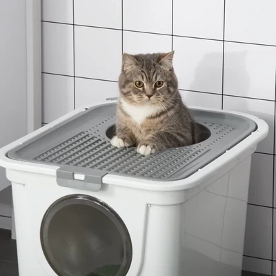 Katzentoilette,, 2-Wege-Katzenklo, inkl. Streuschaufel, Weiss + Grau
