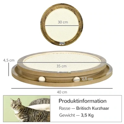 Activity-Kratzbrett aus Holz inkl. Spielzeug, Kratzmatte, Katzenspielzeug, natur