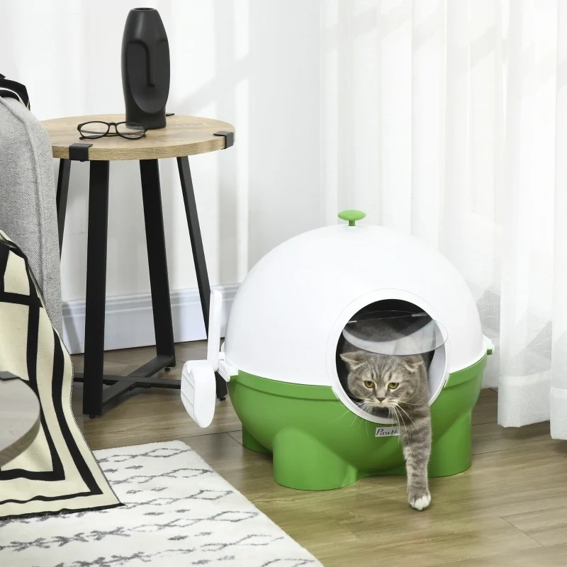 Katzentoilette mit Sieb, inkl. Schaufel, niedliches Design; Grün + Weiss