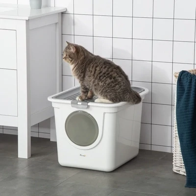 Katzentoilette,, 2-Wege-Katzenklo, inkl. Streuschaufel, Weiss + Grau