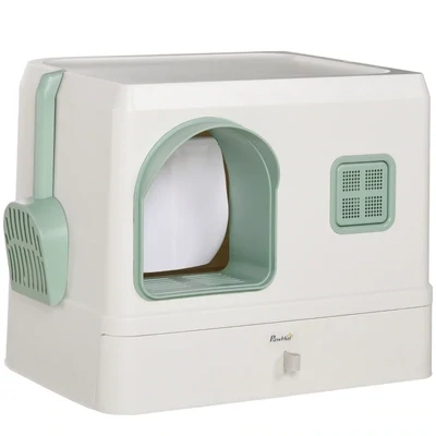 Katzentoilette mit Abdeckung, 1 Streuschaufel, herausnehmbare Bodenwanne, Mintgrün