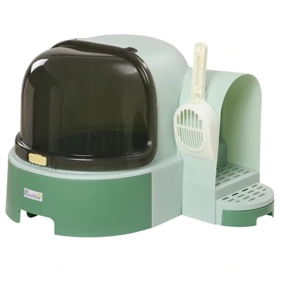 Katzentoilette, 2 herausziehbare Bodenwannen, abnehmbare Haube, Grün + Schwarz