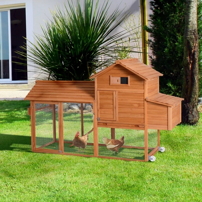 Hühnerstall mobiles Hühnerhaus mit Rollen Nistkasten mit Stange Tannenholz 213 x 91 x 122 cm