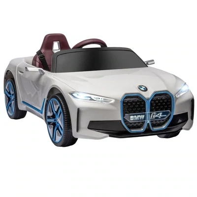 Kinderauto BMW i4 aufladbarer Akku, 3-5 km/h, mit Fernbedienung, Multimedia-Player, weiss