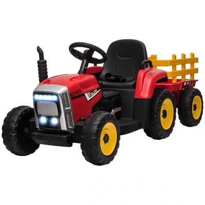 Elektrischer Kinder-Traktor, Trecker, mit Anhänger, Rot + Schwarz
