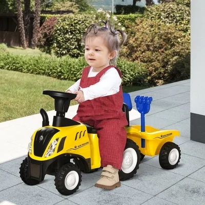 New Holland Rutsch-Traktor mit Anhänger, Hupe, Sandspielzeug, gelb