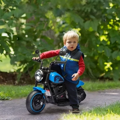 Elektrisches Kindermotorrad, Elektrisches Kinderfahrzeug, mit Scheinwerfer, 3 km/h, Blau + Schwarz