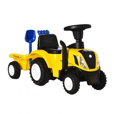 New Holland Rutsch-Traktor mit Anhänger, Hupe, Sandspielzeug, gelb