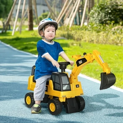 CAT Kinderbagger, Rutscher, bedienbare Schaufel, Kippschutz, rutschfeste Räder, gelb+schwarz,