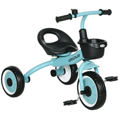 Dreirad für Kinder 2-5 Jahre, höhenverstellbarer Sitz, Klingel, Fahrradkorb, Metallrahmen, blau