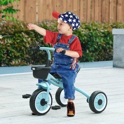 Dreirad für Kinder 2-5 Jahre, höhenverstellbarer Sitz, Klingel, Fahrradkorb, Metallrahmen, blau
