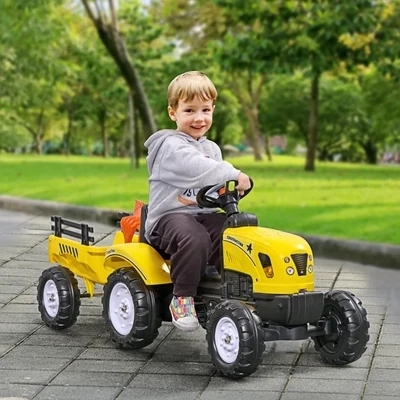 Traktor, Trecker mit Anhänger für Kinder, schwarz-gelb