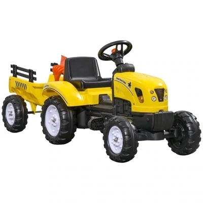 Traktor, Trecker mit Anhänger für Kinder, schwarz-gelb