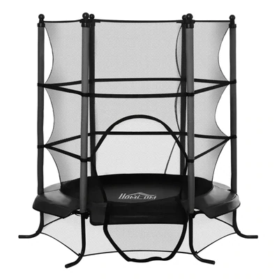 Trampolin Kinder Gartentrampolin mit Sicherheitsnetz Randabdeckung gepolstert Stahl Schwarz Ø170cm bis 45kg