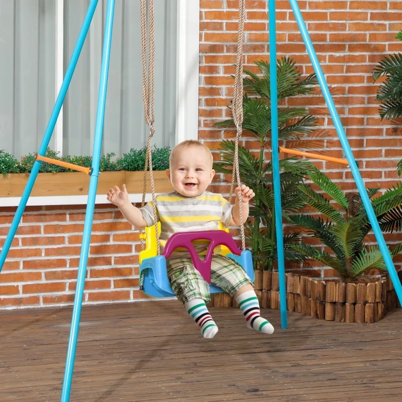 3-in-1 Kinderschaukel, höhenverstellbar, abnehmbare Rücklehne, blau+gelb,