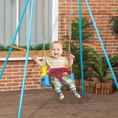 3-in-1 Kinderschaukel, höhenverstellbar, abnehmbare Rücklehne, blau+gelb,