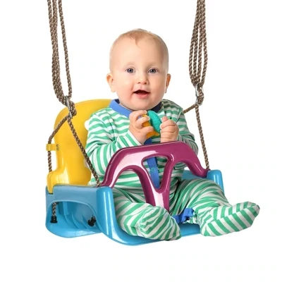 3-in-1 Kinderschaukel, höhenverstellbar, abnehmbare Rücklehne, blau+gelb,