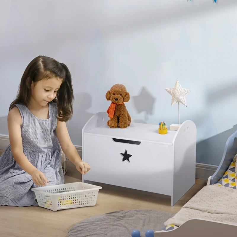Spielzeugkiste Kinder Aufbewahrungsbox Sitztruhe Sicherheitsscharnier Weiss