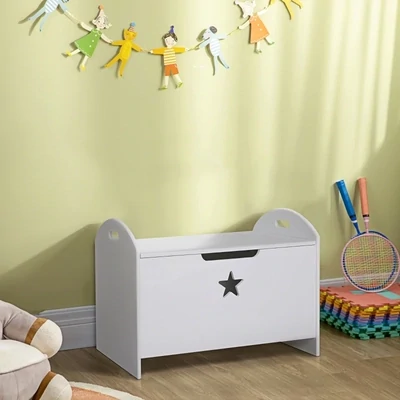 Spielzeugkiste Kinder Aufbewahrungsbox Sitztruhe Sicherheitsscharnier Weiss