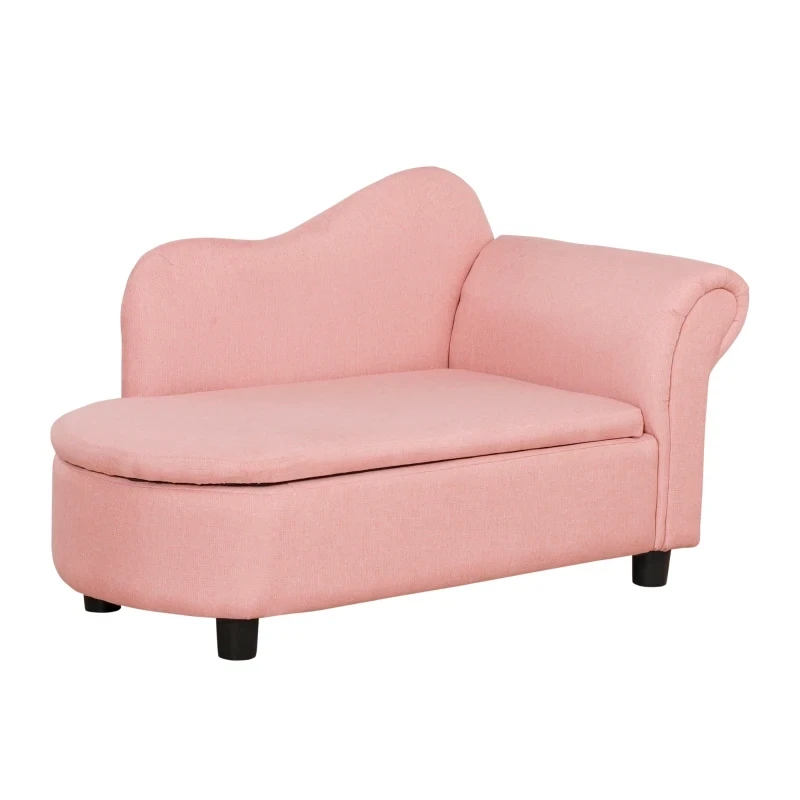 Kindersofa, Récamiere, verstecktes Staufach, Rahmen aus Eukalyptusholz, rosa,