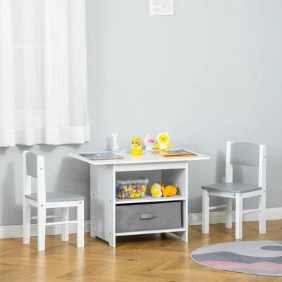 Kindersitzgruppe mit 1 Kindertisch &amp; 2 Stühlen grau