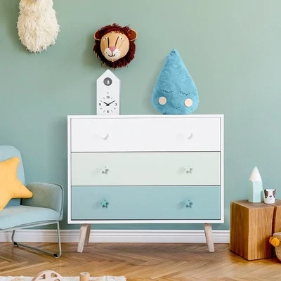 Kinderzimmer Schrank 3 Schubladen Kinderschrank Kommode Blau