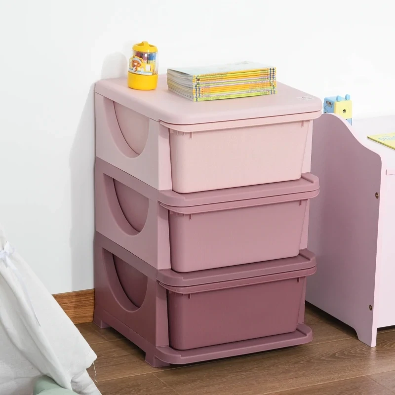 Schubladenschrank mit Stauraum Truhenbank Spielzeugkiste mit drei Schubladen rosa