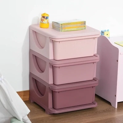 Schubladenschrank mit Stauraum Truhenbank Spielzeugkiste mit drei Schubladen rosa