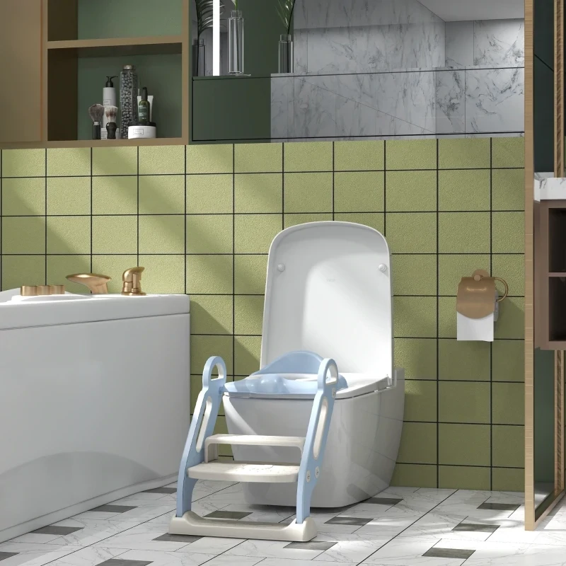 Toilettensitz, WC-Aufsatz für Kinder, klappbar, mit Leiter, 2 Griffe, rutschfest, Spritzwasserschutz, blau