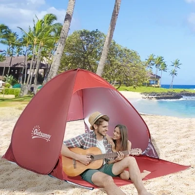 Wurfzelt Pop Up Zelt Strandmuschel Campingzelt rot