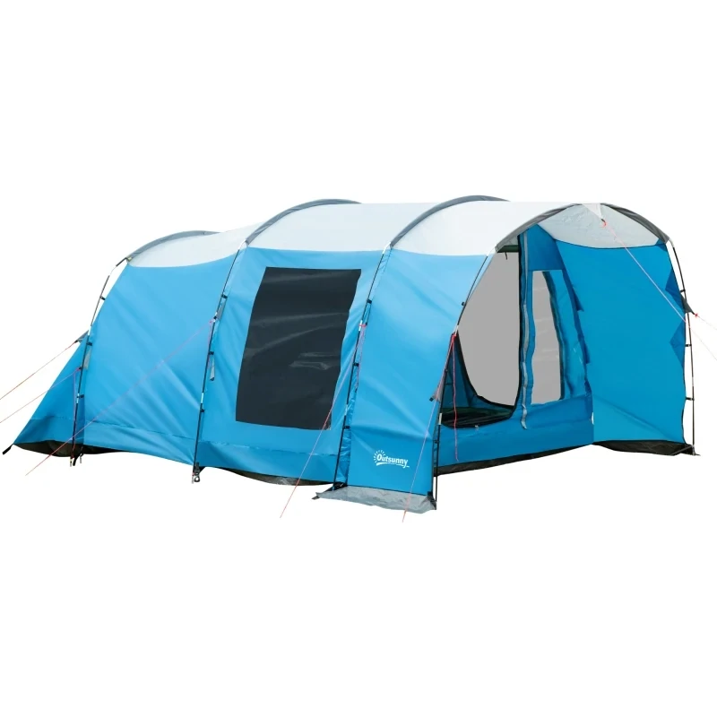Campingzelt für 5 Personen, 2 Räume, abnehmbare Trennwand, wetterbeständig, inkl. Transporttasche, Blau + Schwarz